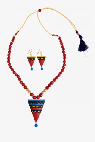Terracotta Red & Blue Triangle Shape Necklace - Lazo Diamond Bracelet