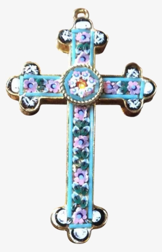 Italian Cross Pendant, Mosaic, Blue, Pink, White, Green, - Cross
