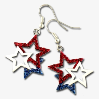 These 3 Star Dangle Earrings Feature Red And Blue Crystal - Earrings