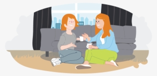 mother and daughter talking to each other on floor - cartoon adults talking
