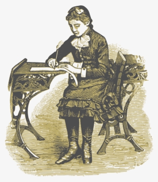 Free Clipart Of A School Girl Writing At A Desk