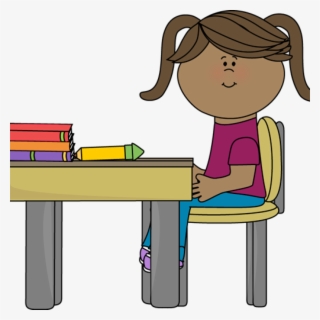 Student Working At Desk Clipart School Girl Sitting - Girl Sitting At Desk Clipart