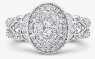 14k White Gold Round Cut Diamond Oval Shape Halo Engagement - Engagement Ring