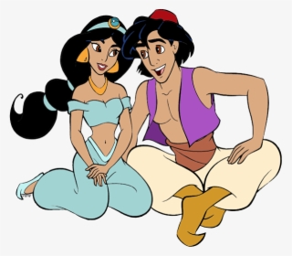 aladdin, jasmine sitting together - cartoon