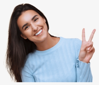 Smiling Woman Giving Peace Sign - Female Peace Sign Png