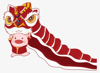 Chinese Style Hand Painted Illustration New Year Png - 豬 年 舞 獅