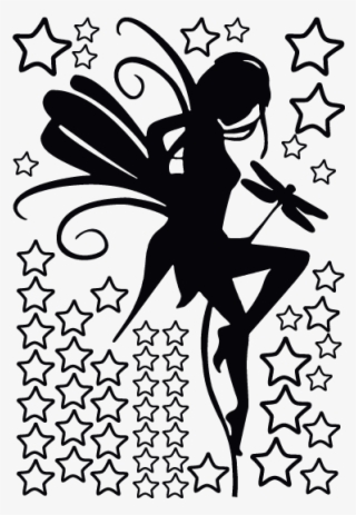 Adesivo De Parede Fada Com Estrelas - Black And White Fairy