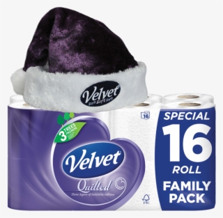 Velvet Quilted Toilet Tissue 16 Roll Free Santa Hat - Velvet Quilted Toilet Rolls