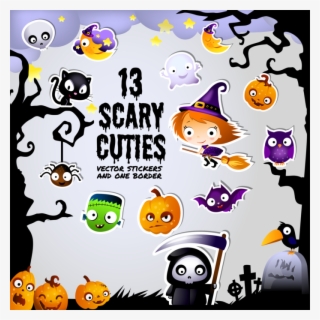 Thirteen Frightfully Scary Halloween Cuties Vector - Fundo Halloween Cute