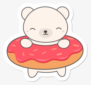 Kawaii Cute Polar Bear In A Donut - Kawaii Cat And Donut