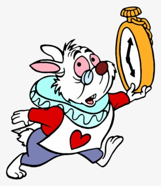 New White Rabbit Running With Watch - Cartoon