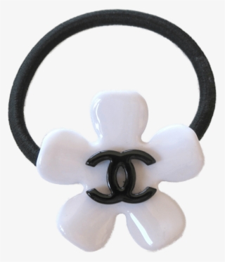 Chanel White Camelia & Black Logo Hair Tie Vip - Artificial Flower