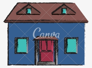 Green House With Red Door - Illustration