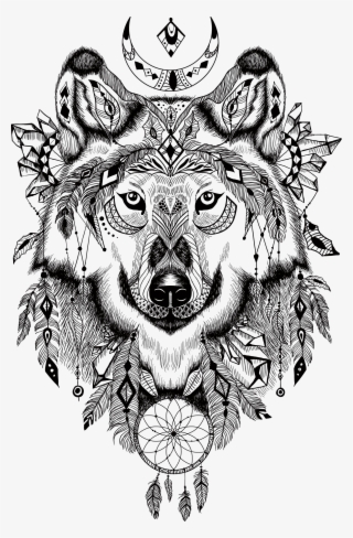 Gray Aztec Totem T-shirt Wolf Illustration Clipart - Aztec Wolf