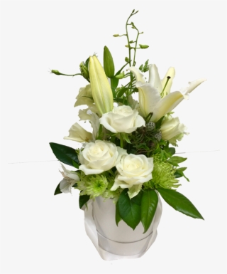 White Lily Arrangement - Garden Roses