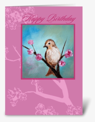 Happy Birthday, Bird & Cherry Blossom Greeting Card - Greeting Card