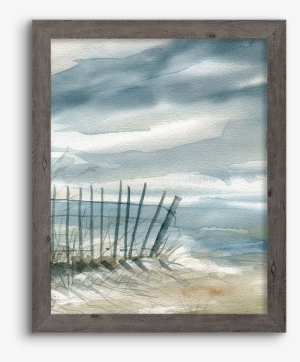 Coastal Watercolor ~ Fence - Framed Canvas Art - Subtle Mist I By Carol Robinson