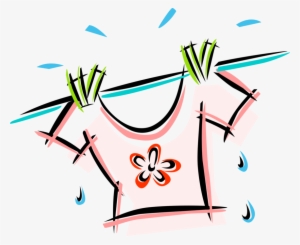 Vector Illustration Of Laundry Hanging On Clothesline - Clothespin