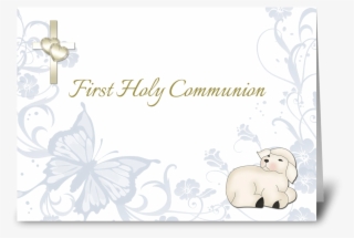 Baby Lamb Blue First Communion - Christmas Card