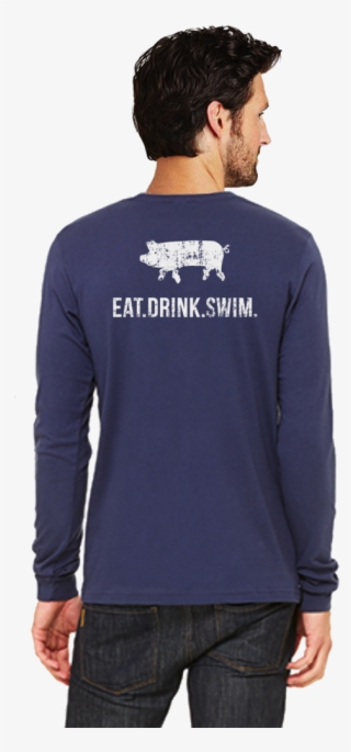Men's Long Sleeve Navy The Swimming Pig Store - Exuma Pig T Shirt