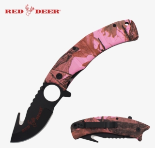 Details About 9" Red Deer Pink Camo Assisted Open Gut - Hunting Knife