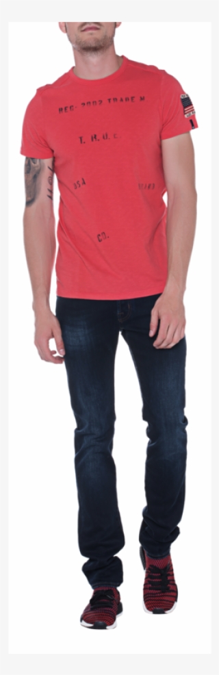 True Religionoverdyed Red // Printed T Shirt With Logo - Standing