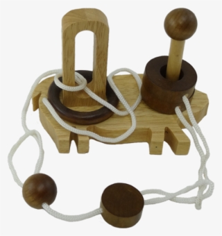 Single Post Rope Puzzle On A Pig Base - Mechanical Puzzle