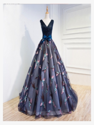 Attractive Tulle V Neck Neckline Floor Length A Line - Bird Prom Dress