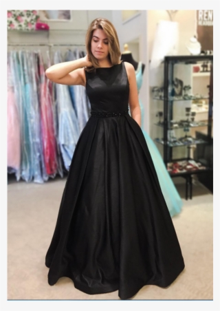Black Beading Prom Dress, Bateau Neck A-line Satin - Black Prom Dress With Pockets