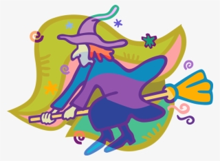 Vector Illustration Of Halloween Sorceress Witch Flying