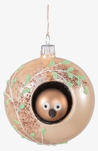 Glass Bauble Beige With A Bird Peeking Out, 8 Cm - Christmas Ornament