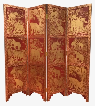 Asian Red & Gold Elephants Wooden Screen Room Divider - Book Cover