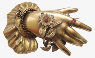 Gorgeous Large Rare Victorian 14 Karat Gold Hand Brooch - Victorian Hand
