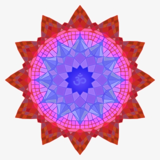 Mandala With Central Om Symbol In Blue And Red - Simbolo De Krishna