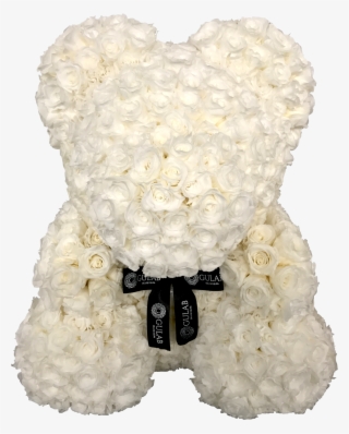 12 Inches Tall Preserved Luxe White Rose Bear - White Rose Bear
