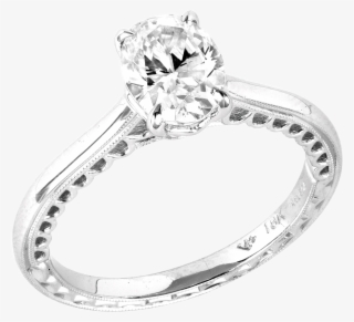 18k White Gold Engagement Ring, Oval Center Stone - Engagement Ring