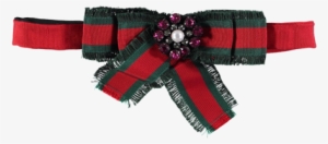 Pearl & Jewel Brooch Frayed Bow Tie Red & Green - Gucci Green Red Brooch Bow