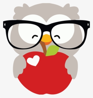 Glasses Happy Owl And Apple Clipart Png - Owl With Apple Clipart