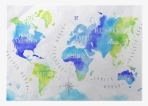 art print: anna42f's watercolor world map green blue,