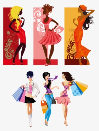 Fashion Designer Clipart - Girls Shopping Cartoon Png