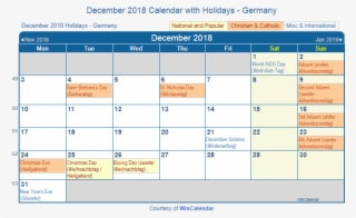 Print Friendly December 2018 Germany Calendar For Printing - Public Holiday December 2018
