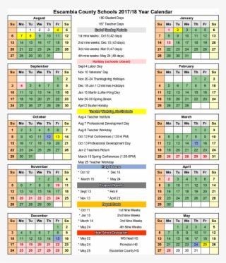 2017 2018 Calendar With Escambia County School - Escambia County School District Calendar 2018