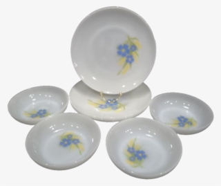 Fire King Forget Me Not-set Of 8pcs - Ceramic
