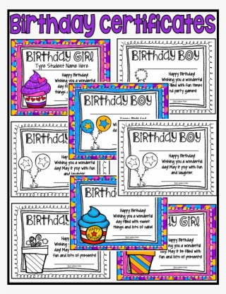 Colorful Birthday Certificates For The Birthday Girl - Illustration