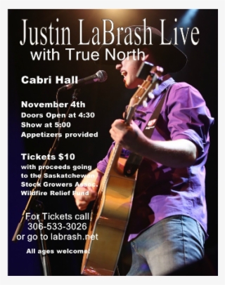 Justin Labrash To Stage Benefit Concert In Cabri, Sask - Poster