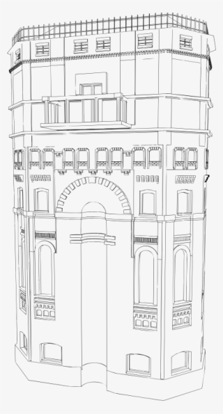 Old Water Tower Line Art - Technical Drawing