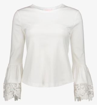 Long Sleeve Lace Knit Top In White Powder - Blouse