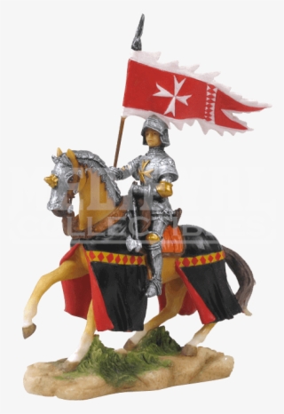 Armored Crusader On Horseback With Maltese Cross Flag - Stallion