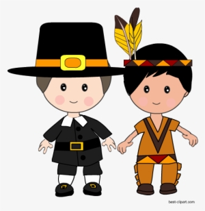Pilgrim Boy And Native American Boy Clip Art - Clip Art