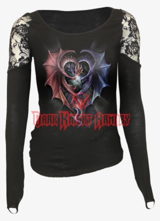 Dragon Heart Womens Lace Shoulder Shirt - Long Sleeve Gothic Corset Top